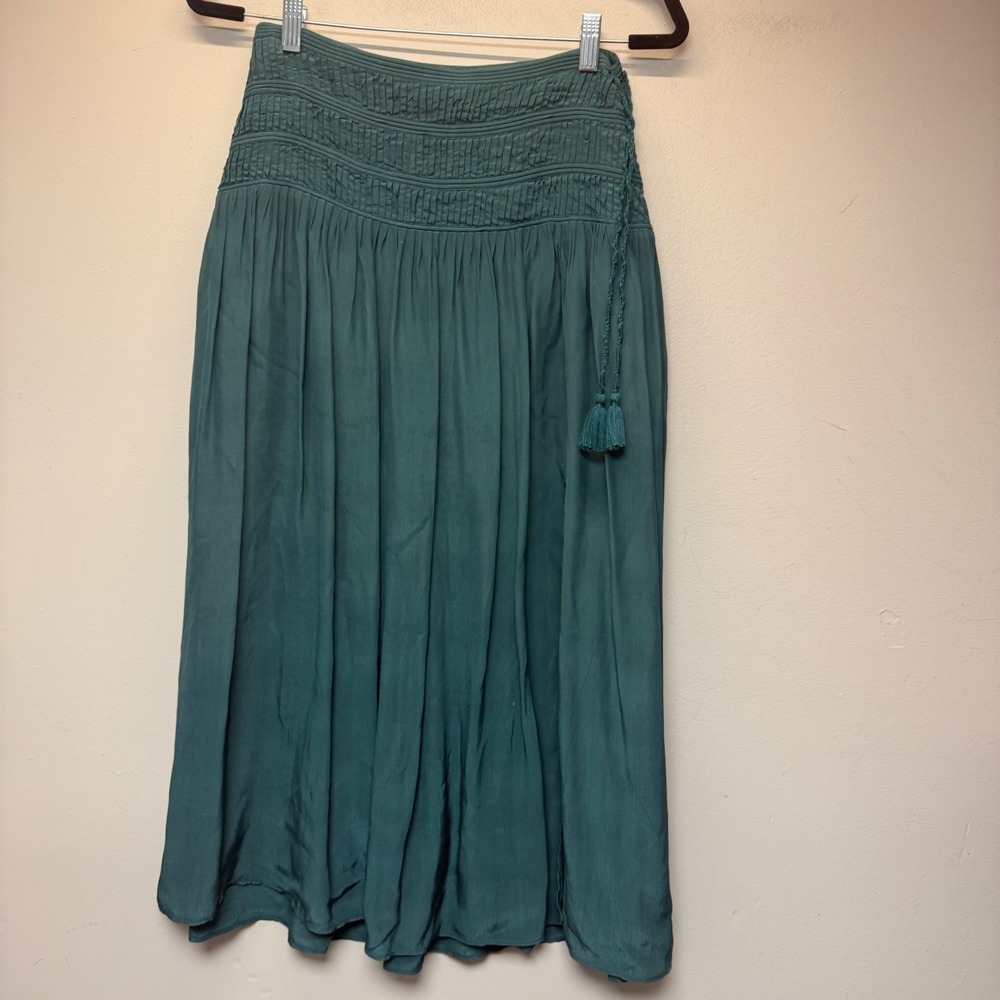 Sea New York Midi Skirt Womens 0 Teal Green Excellent Smocked‎ Tassel Boho 9287